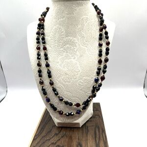 Oil Slick Iridescent Multicolor Beaded Layered Double Necklace 22” Length